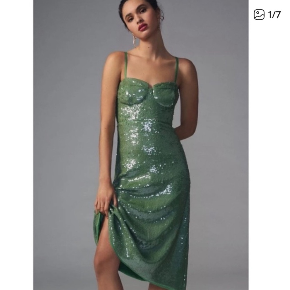 Anthropologie Shimmering Green Sequin Midi Dress